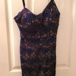 Navy and beige lace style dress